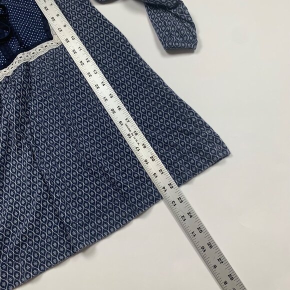 Ann Taylor Loft Womens Navy Printed Top Size S Boho Tie Neck 3/4 Sleeve - Picture 6 of 6